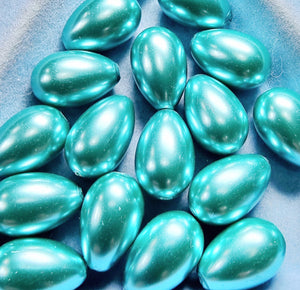 15MM X 10MM GLASS PEARL TEARDROPS - LIGHT TEAL