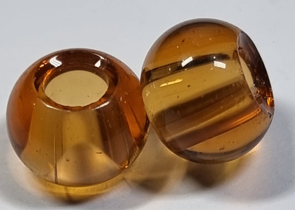 RONDELLES - 13-14MM H/MADE LAMPWORK GLASS BEADS- LIGHT BROWN