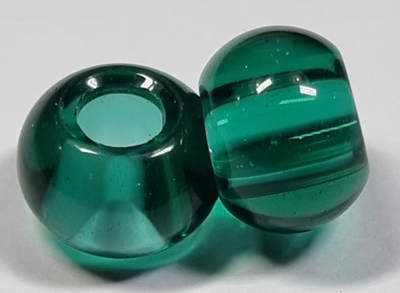 RONDELLES - 13-14MM H/MADE LAMPWORK GLASS BEADS- EMERALD GREEN