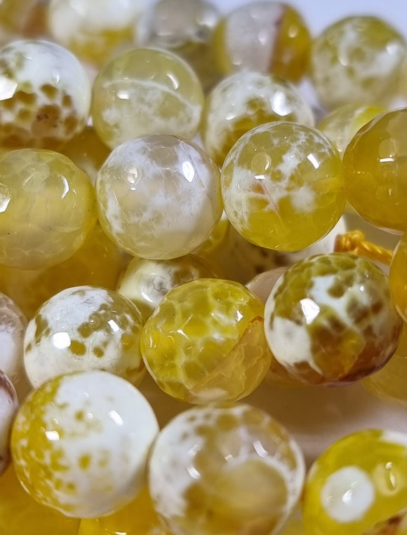 10MM NATURAL FIRE CRACKLE AGATE BEADS - YELLOW MOTTLE