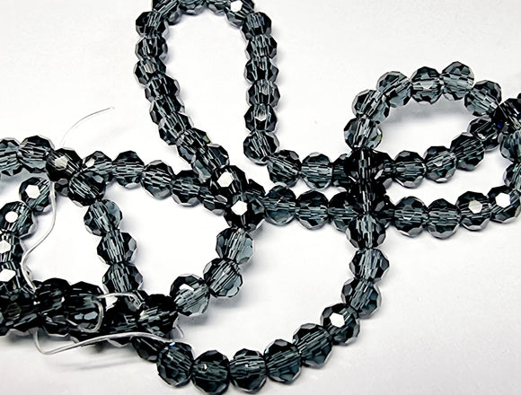 4MM GLASS ROUND FACETED BEADS - SMOKE