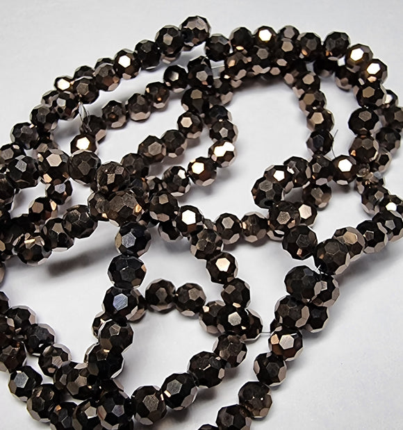 4MM GLASS ROUND FACETED BEADS - ELECTROPLATED BROWN