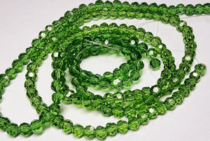 4MM GLASS FACETED ROUND E.PLATED BEADS - LIGHT GREEN