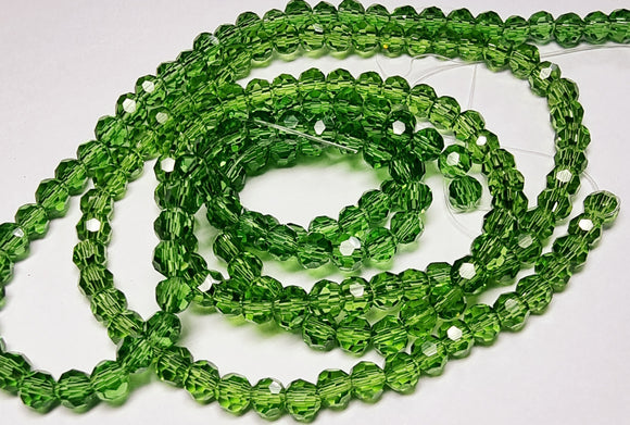 4MM GLASS FACETED ROUND E.PLATED BEADS - LIGHT GREEN