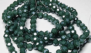 4MM GLASS FACETED ROUND PEARL LUSTRE BEADS - XMAS GREEN