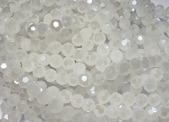 4MM GLASS FACETED ROUND PEARL LUSTRE BEADS - OYSTER WHITE