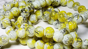 8MM GLASS BEADS - YELLOW/BLACK FLECK
