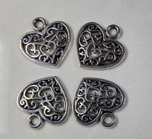 CHARMS - HEARTS -15X15MM ANTIQUE SILVER COLOUR