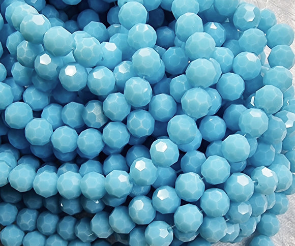 8MM GLASS BEADS - LIGHT SKY BLUE - FACETED