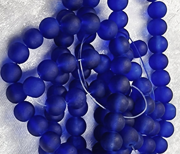 8MM FROSTED GLASS BEADS - TRANSPARENT - ROYAL BLUE
