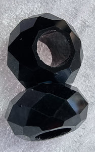 14X8MM GLASS FACETED EUROPEAN LARGE HOLE RONDELLE - BLACK