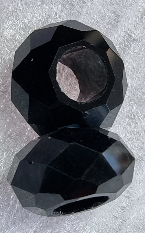 14X8MM GLASS FACETED EUROPEAN LARGE HOLE RONDELLE - BLACK