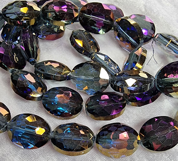 OVALS - 20 X 16MM FACETED CRYSTAL GLASS - E. PLATED CRIMSON