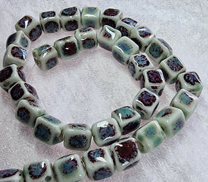 CUBES - 9-10MM HANDMADE PORCELAIN - BLUE/RUST