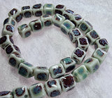 CUBES - 9-10MM HANDMADE PORCELAIN - BLUE/RUST