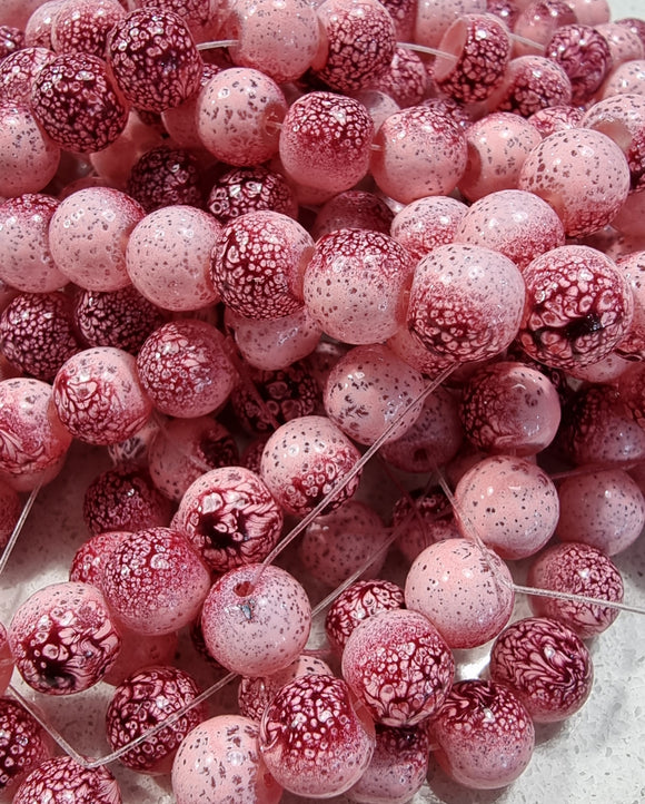 10MM GLASS BEADS - PAINTED AND BAKED - TWO TONE PINK
