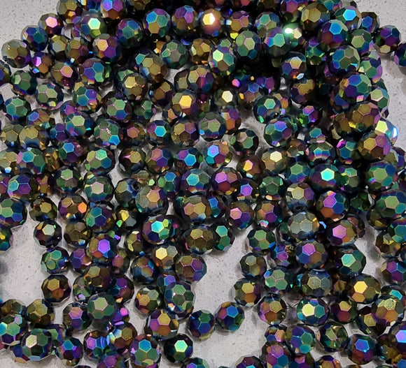 8MM GLASS BEADS - ELECTROPLATED FACETED - VITRAIL