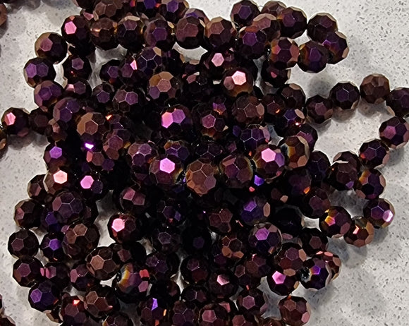 8MM GLASS BEADS - ELECTROPLATED FACETED - PURPLE