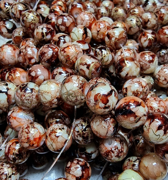 10MM GLASS BEADS - PAINTED AND BAKED - COCONUT BROWN