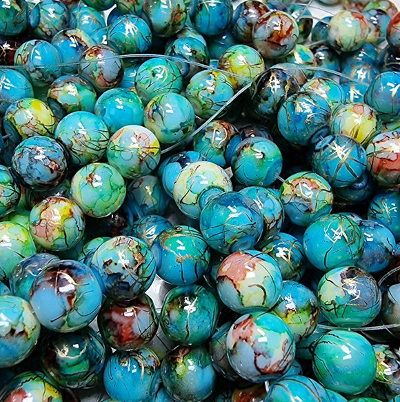 10MM GLASS BEADS - PAINTED AND BAKED - CYAN