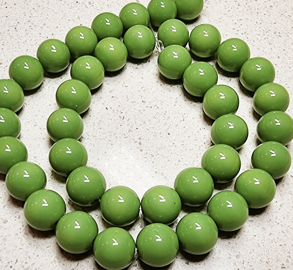 10MM GLASS BEADS - OPAQUE LIME GREEN