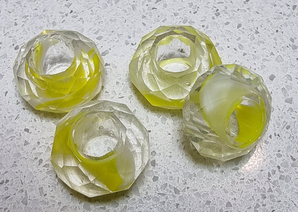 14X8MM GLASS LARGE HOLE RONDELLE - YELLOW/CLEAR/WHITE