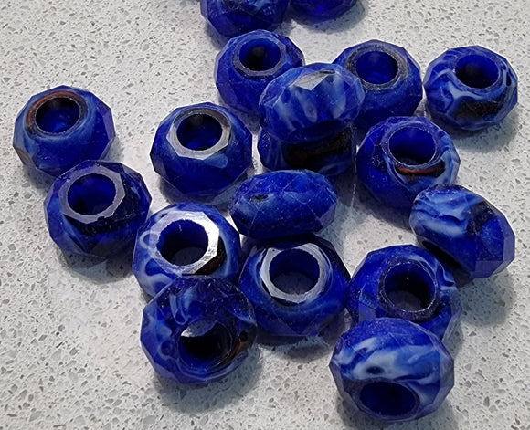 14X8MM GLASS LARGE HOLE RONDELLE - MIDNIGHT BLUE MIX