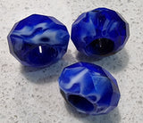 14X8MM GLASS LARGE HOLE RONDELLE - MIDNIGHT BLUE MIX