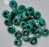 14X8MM GLASS LARGE HOLE RONDELLE - TURQUOISE GREEN MIX