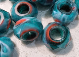 14X8MM GLASS LARGE HOLE RONDELLE - TURQUOISE GREEN MIX