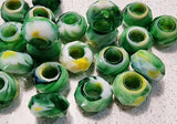14X8MM GLASS LARGE HOLE RONDELLE - GREEN MIX