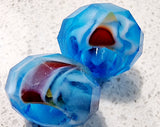 14X8MM GLASS LARGE HOLE RONDELLE - DODGER BLUE MIX