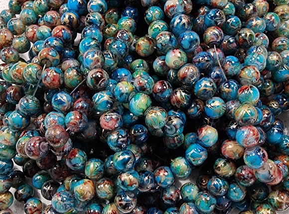 8MM GLASS BEADS - PAINTED AND BAKED - DARK CYAN