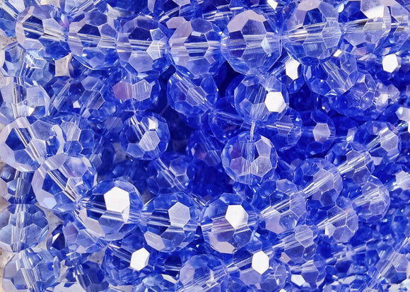 10MM GLASS BEADS - FACETED ROYAL BLUE PEARL LUSTRE