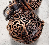 27X21MM BRASS HOLLOW PENDANT - ROSE CAGE - RED COPPER