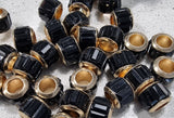 RONDELLES - 9-10.5MM FACETED GLASS - BRASS CORE - COLOUR - BLACK