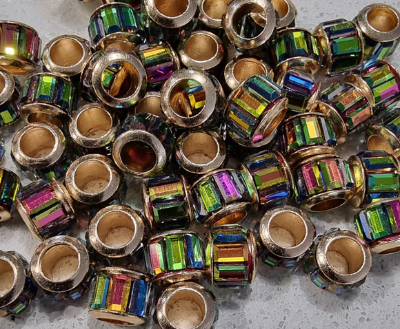 RONDELLES - 9-10.5MM FACETED GLASS - BRASS CORE - COLOUR - VITRAIL