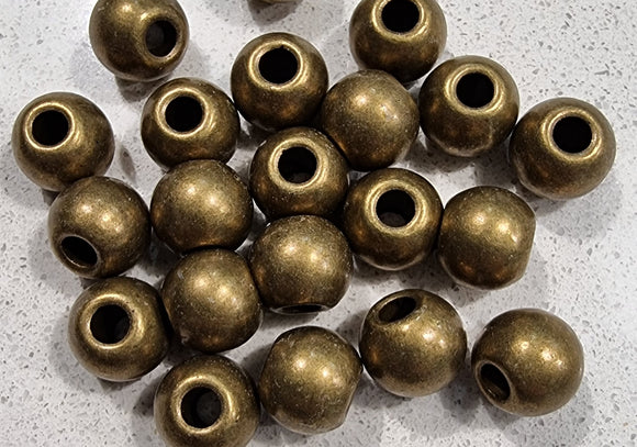 METAL BEADS -ANTIQUE BRONZE 14MM LARGE HOLE ROUND BEADS