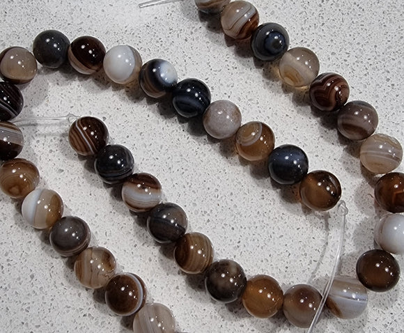 10MM NATURAL STRIPED BANDED AGATE BEADS