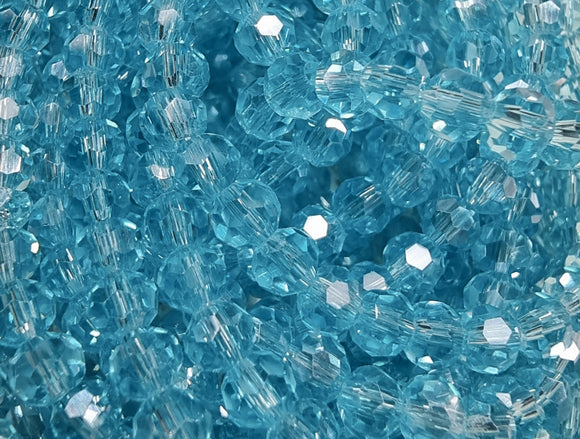 4MM GLASS ROUND FACETED BEADS - DEEP SKY BLUE