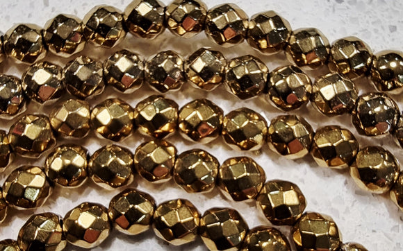 4MM GLASS ROUND BEADS - E.PLATED NON MAG. SYN. HEMATITE - LIGHT GOLD
