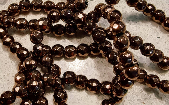 4MM GLASS ROUND BEADS - E.PLATED NON MAG. SYN. HEMATITE - COCOA