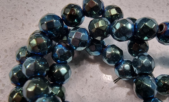 4MM GLASS ROUND BEADS - E.PLATED NON MAG. SYN. HEMATITE - SEA GREEN
