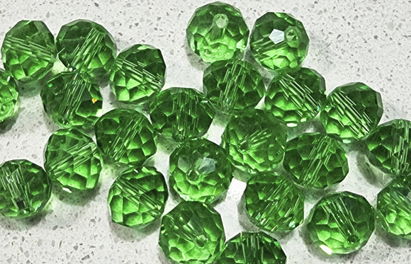 12MM ABACUS GLASS BEADS- Packet of 10 - MEDIUM GREEN