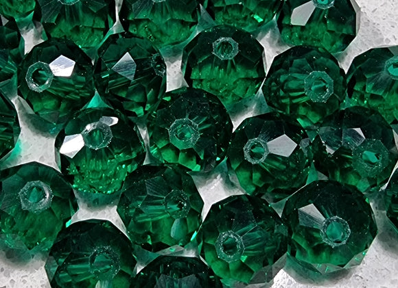 12MM ABACUS GLASS BEADS- Packet of 10 - EMERALD GREEN