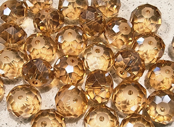 12MM ABACUS GLASS BEADS- Packet of 10 - LIGHT GOLDEN ROD