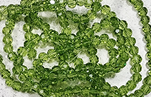 4MM GLASS ROUND FACETED BEADS - LIGHT GREEN