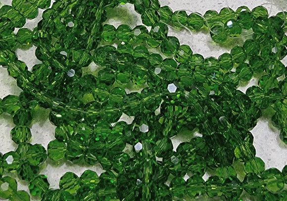 4MM GLASS ROUND FACETED BEADS - MID GREEN