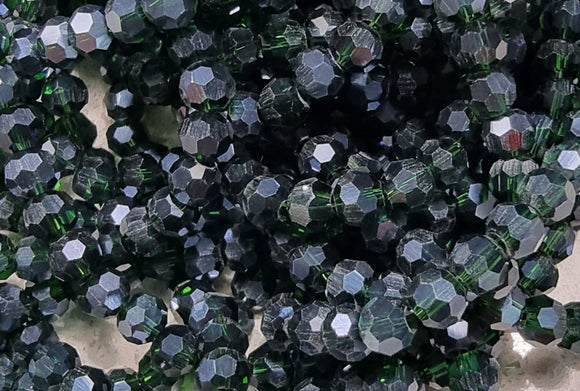 4MM GLASS FACETED ROUND PEARL LUSTRE BEADS - STEEL GREEN