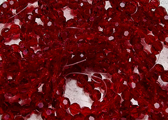 4MM GLASS ROUND FACETED BEADS - DARK RED